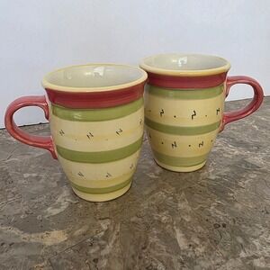 Pistolet by‎ Pfaltzgraff Mugs - Set of 2 Striped Coffee Cups Made in Mexico